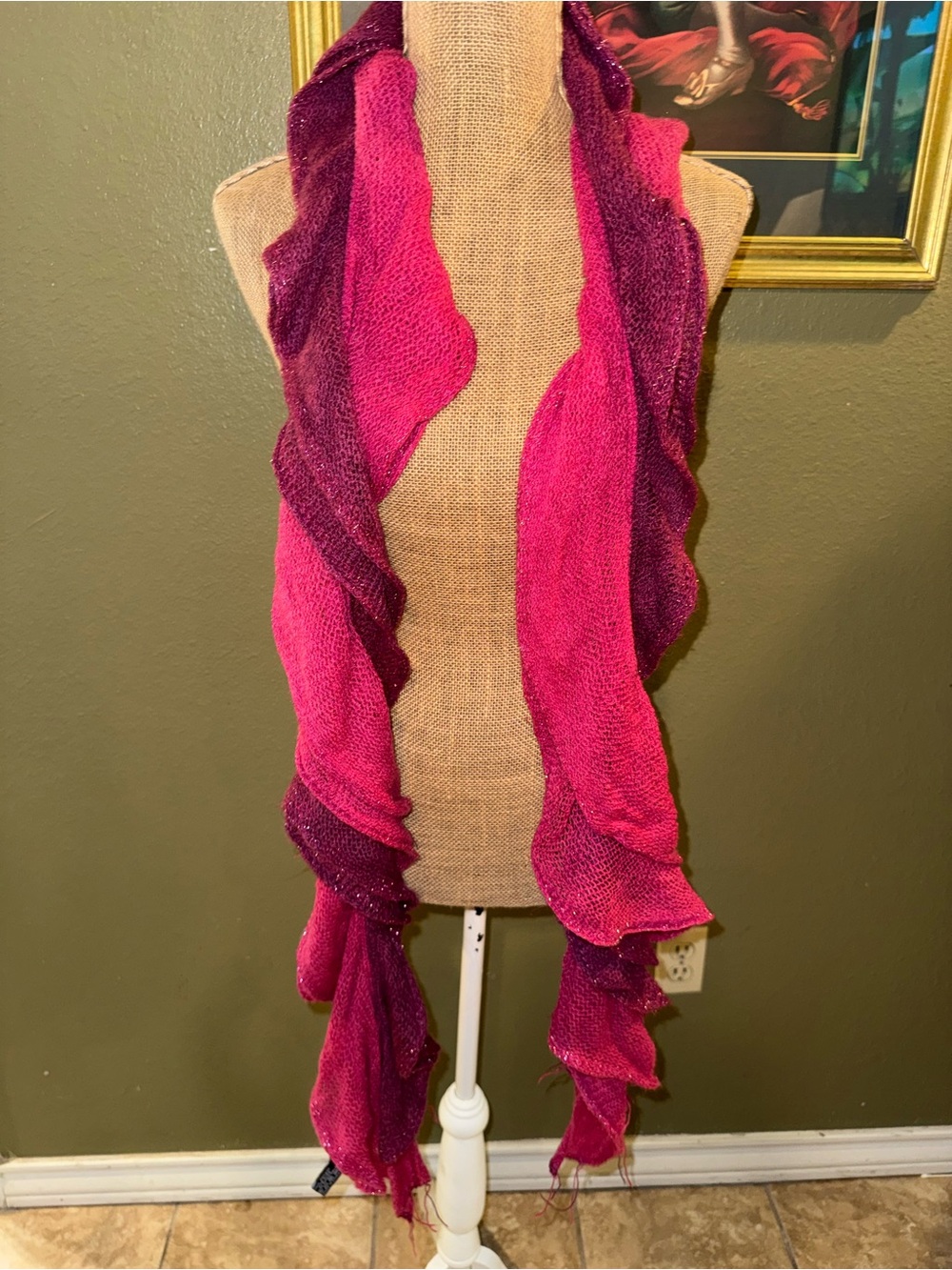 Pink & Magenta Ruffled Knit Scarf